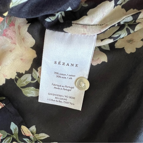 Sezane Womens Pierro Pila Floral Silk Cotton Long Sleeve Button Down Shirt Sz 4 - Picture 6 of 12